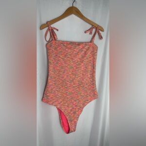 Aerie Coral Space Dye Pique Bandeau One Piece Swimsuit Large NWOT